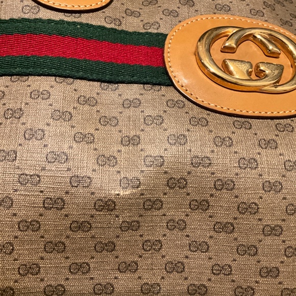 GUCCI Sherry Vintage Tote Micro GG PVC Beige Authentic - Picture 6 of 11